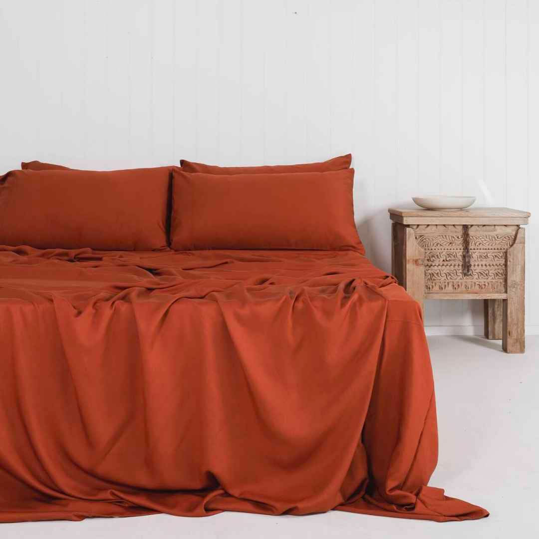 RUST Quilt Cover Set & Fitted Sheet Bundle