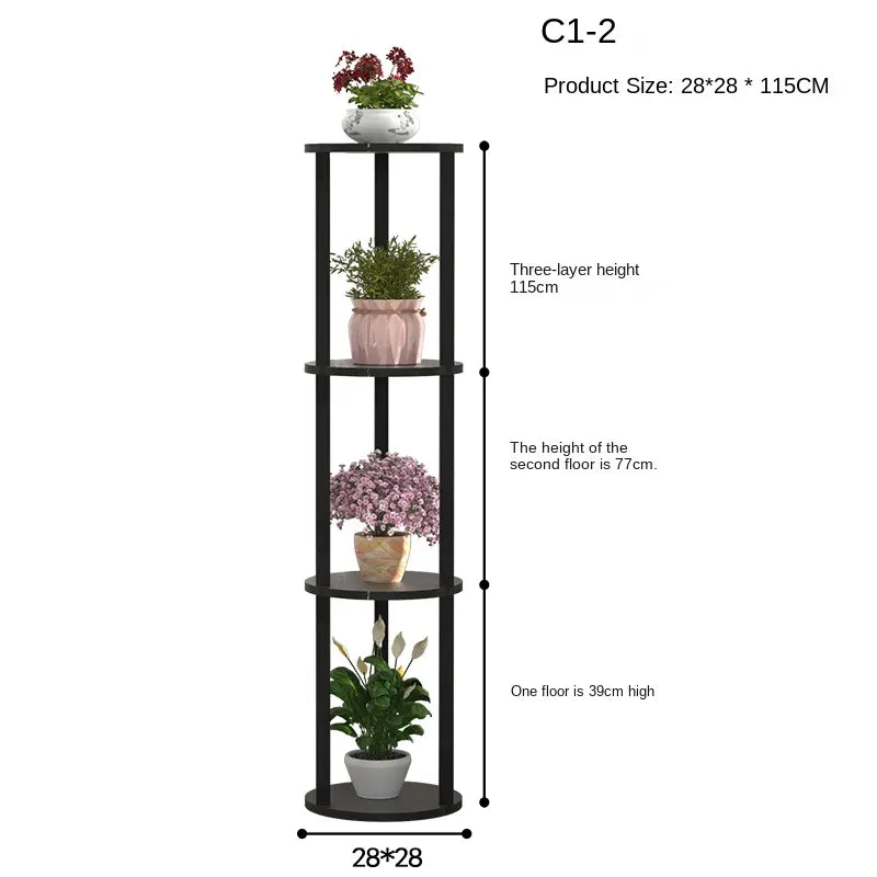 4 Tier Round plant stand front view with dimensions