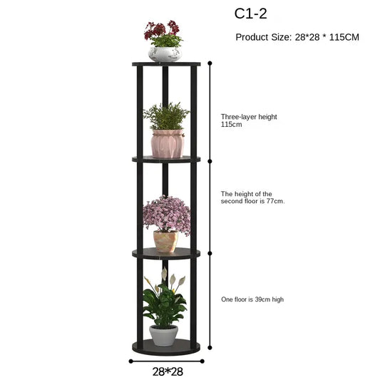 4 Tier Round plant stand front view with dimensions