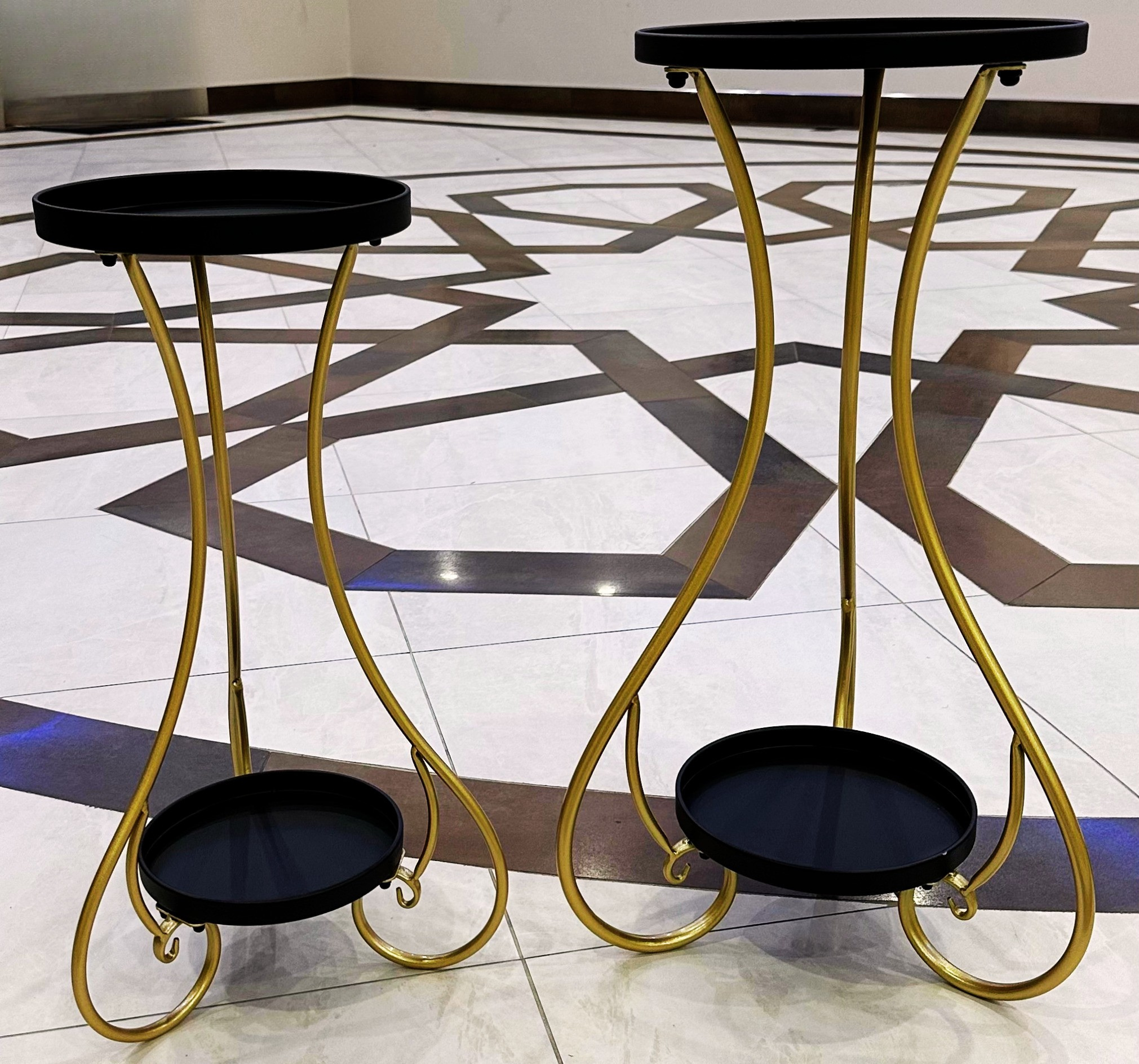 Black & Gold Two-Tier Metal Plant Stand | 60cm & 70cm