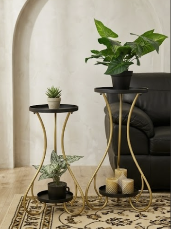 Black & Gold Two-Tier Metal Plant Stand | 60cm & 70cm