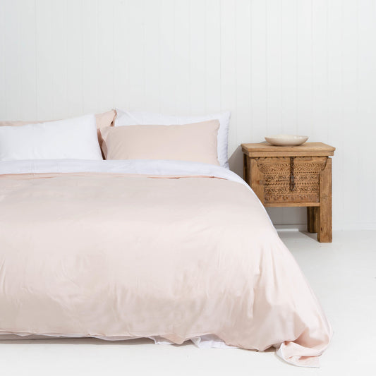 Bamboo Quilt Cover Set CLAY PINK AND WHITE