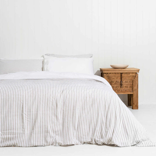 (COMING SOON) Bamboo Quilt Cover Set - Silver and White Stripe